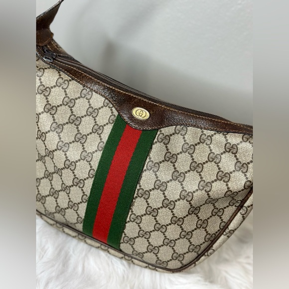 Vintage Gucci | Sherry Web Crescent Half Moon Shoulder Bag - Picture 10 of 16
